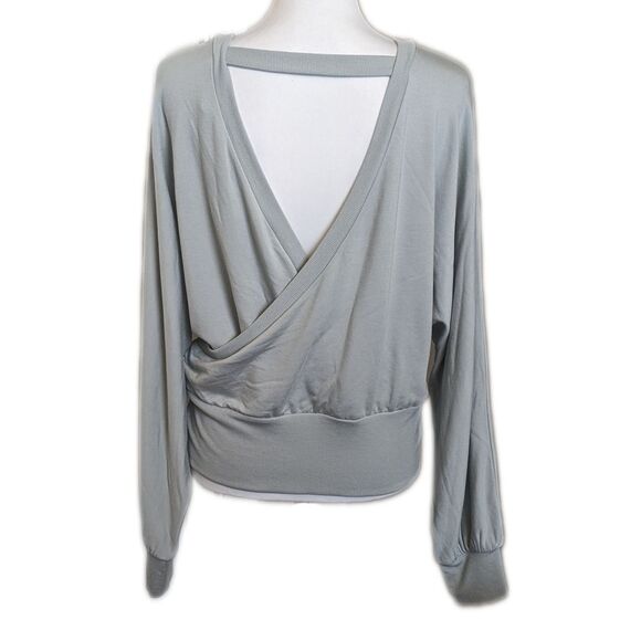 Express NWT crossover top, deep v-neck front & back, light celery green L - Picture 2 of 11